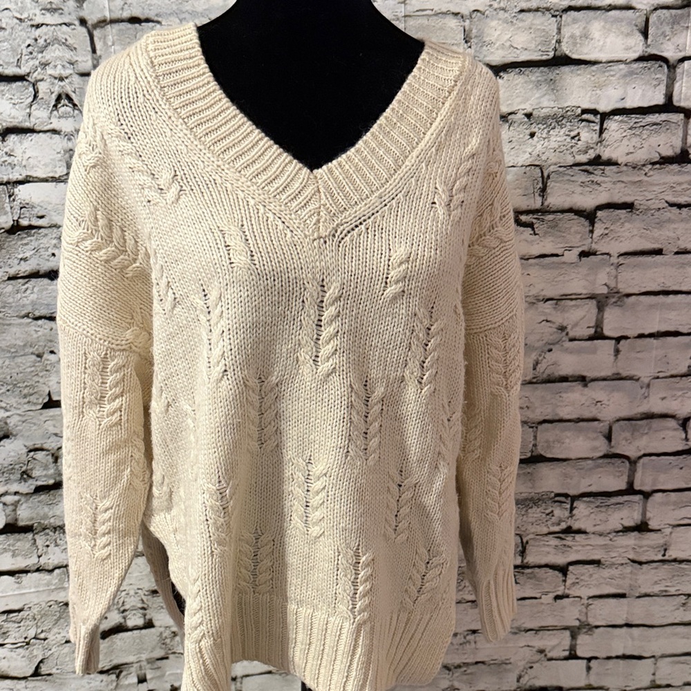 Pink Lily Cream V-Neck Sweater